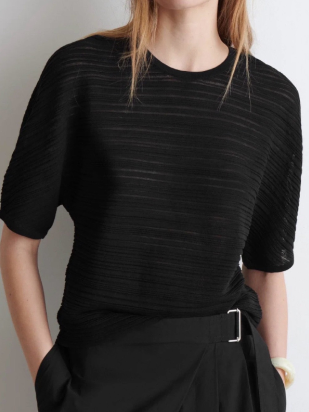 COS Black Textured Short Sleeve Crew Shirt